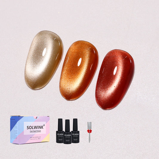 SOLWINK Amber Cat Eye Gel Nail Polish Set Magnetic Nail Polish Kits for Natural Nails Toes Nail Tips