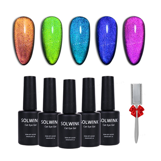 SOLWINK Galaxy Color Shifting Cat Eye Gel Nail Polish Set Multi-functional Magnetic Nail Polish Kits for Natural Nails Toes Nail Tips