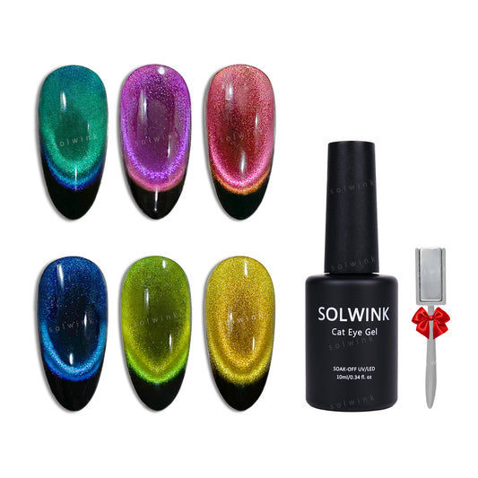 SOLWINK Dopamine Double Lights Cat Eye Gel Nail Polish Set Multi-functional Magnetic Nail Polish Kits for Natural Nails Toes Nail Tips