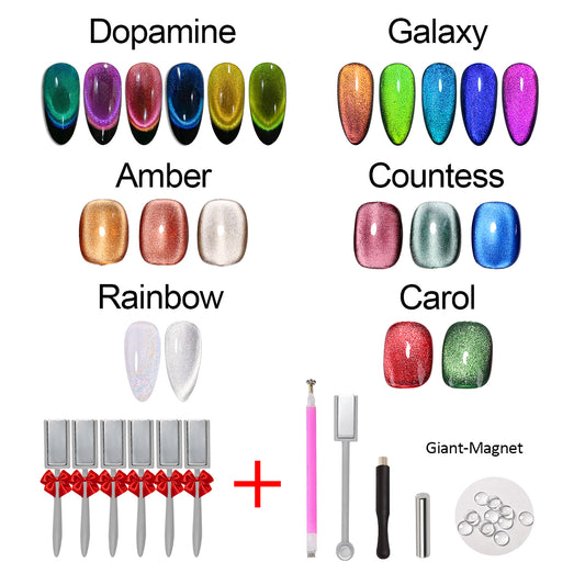 SOLWINK All Cat Eye Gel Nail Polish Set for Galaxy Dopamine Rainbow Carol Amber CountessMulti-functional Magnetic Nail Polish Kits for Natural Nails Toes Nail Tips